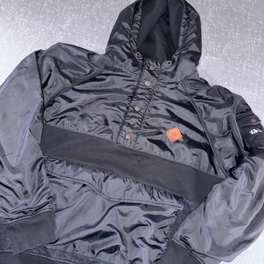 Volcom Outdoor Mens Medium Black Ripstop Mixed Media Anorak Pullover Hoodie